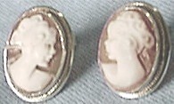 Handcarved Silver Cameo Earrings, Front View