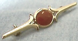 Red Coral Cobachon Brooch, Side View
