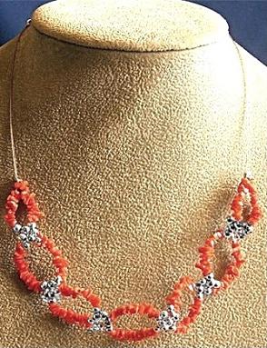 Silver and Red Coral Chips Necklace